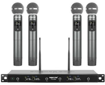 Imagen del producto de Sistema de micrófonos inalámbricos - 4 canales - UHF - Alcance de 61 metros - Ideal para karaoke y música en vivo