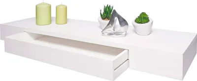 Produktbild von Wandregal HWC-H37, Schweberegal Wandboard Hängeregal Regal, Schublade Massiv-Holz 8x80x25cm  weiß