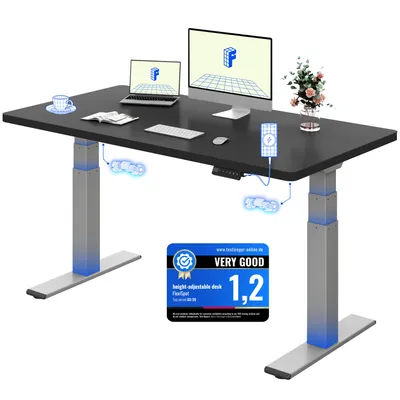 Produktbild von FLEXISPOT ValtreX E200 Höhenverstellbarer Schreibtisch 140x80cm, 200KG TRAGKRAFT, 25MM EINTEILIGE TISCHPLATTE, 2 Motoren, USB-Anschluss, Schwarz