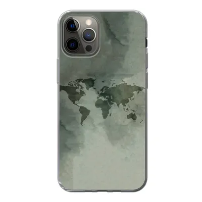 Produktbild von MuchoWow® Handyhülle Schutzhülle Hülle für iPhone 12 Pro Weltkarte - Grün - Grau Silikon Softcase Handy Hülle - Abdeckung