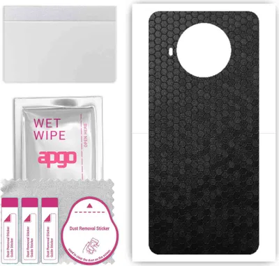 Produktbild von apgo Rückseite Schutzfolie, Skin, kompatibel mit Xiaomi Redmi Note 9 Pro 5G, Hinten Displayschutzfolie aus Vinylfolie, kratzfest, einfache Montage - Schwarze Honigwabe