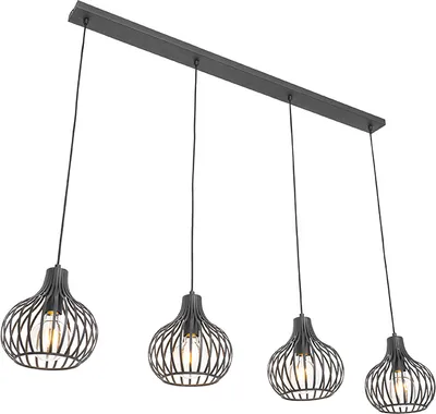 Zdjęcie produktu dla QAZQA - Nowoczesna lampa wisząca I Lampa wisząca I Lampa wisząca czarna 4-światła - Sapphira I Salon I Sypialnia - Aluminiowa okrągła I podłużna - LED odpowiednia E27