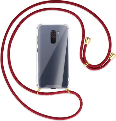 Produktbild von Handykette Backcover-Schutzhülle mit Band (Metall goldfarben) für Xiaomi Pocophone F1 / Poco F1 - dunkelrot