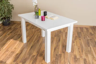 Produktbild von Küchentisch 80x120 cm Kiefer massiv, Farbe: Weiß