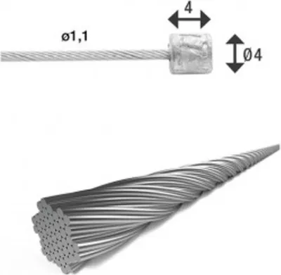 Image de Câble intérieur de dérailleur XLC Ø 1,1/ 2250mm 1 embout Ø4x4mm, argenté