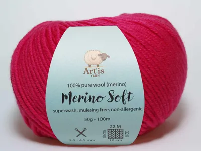 Obrázek produktu pro Merino Soft Art'is Yarn 100 % vlna, bez mulesingu a superwash (50 g / 120 m) (36 sytá fuchsiová)