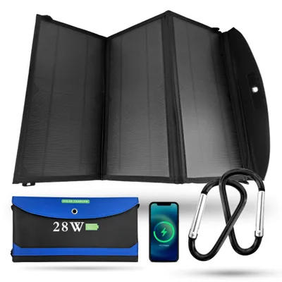 Zdjęcie produktu dla Składany Panel Solarny 28W 3A Szybka Ładowarka Słoneczna Quick Charge USB