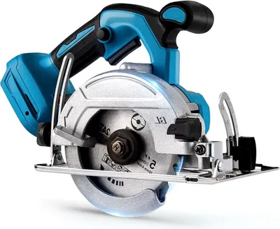 Image de Scie circulaire portative sans fil - Avec 2 batteries et 3 lames de scie - Angle de coupe réglable (20-45 mm) - Moteur sans balais - Kit complet avec accessoires