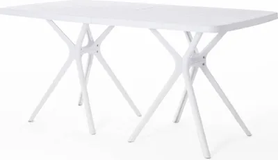 Image de Table d'extérieur rectangulaire 158x84 cm en polypropylène avec fibres de verre, robuste et résistante, ouverture centrale pour parasol, design moderne - OLIVER - Blanc