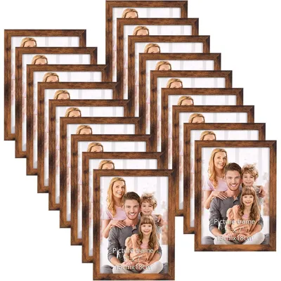 Obrázek produktu pro Sada rámů na obrázky, 18 kusů, rozměr 13x18 cm, hnědé barvy, vhodné pro zavěšení na zeď nebo umístění na stůl