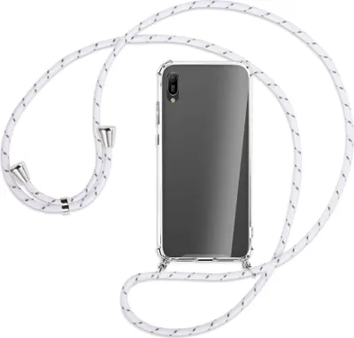 Produktbild von Handykette Backcover-Schutzhülle mit Band (Metall silberfarben) für Huawei Y6 2019 - weiß/grau