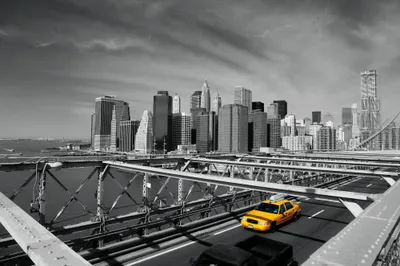 Obrázek produktu pro New York Art Print Picture - Žlutý taxík na Brooklynském mostě (80 x 120 cm)