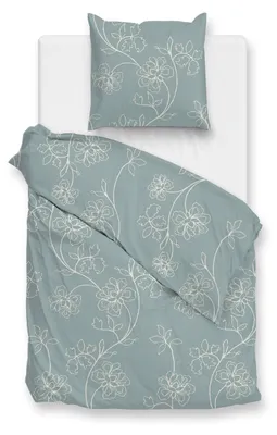 Produktbild von Alva Bettbezug 135-200-220 cm – 100% Baumwolle – Hochwertige Bettwäsche mit Bloemen motiv – Weich - Atmungsaktiv und Hautfreundlich – inkl. 80x80 cm Kissenbezug – Blau