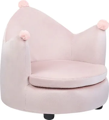 Produktbild von BELIANI Kindersessel Pastellrosa Samtstoff Rund Kronenform mit Bommeln Modern Niedlicher Polstersessel für Kinder Schlafzimmer Sitzmöbel Jugendzimmer