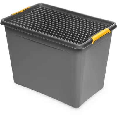 Produktbild von Kreher Aufbewahrungsbox 'Solid Box' aus Kunststoff mit Deckel und Rollen (80 Liter Volumen)