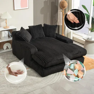 Zdjęcie produktu dla Sweiko Nowoczesna sofa sztruksowa Cloud Kanapa z 3 miękkimi poduszkami, wygodna sofa jednoosobowa do salonu, mieszkania, biura (czarna)