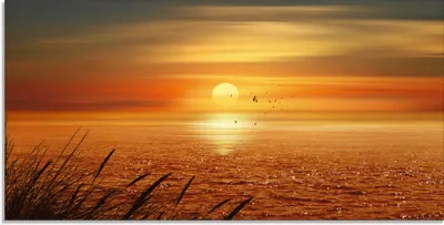 Produktbild von ARTland Glasbild Sonnenuntergang über dem Meer Größe: 60x30 cm