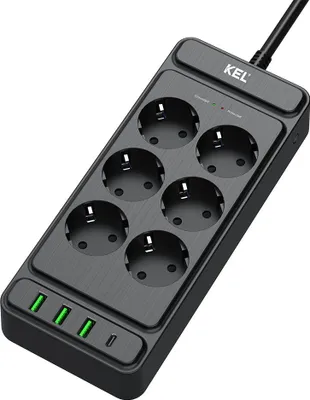 Produktbild von Steckdosenleiste mit 6x Schuko 230V 3x USB-A 1x USB-C 2m Schwarz