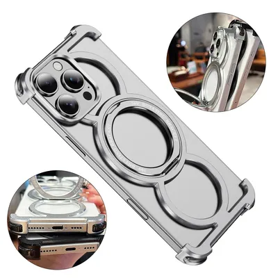 Produktbild von Handyhülle, iPhone-Hülle, Z-förmiges Aluminium, MagSafe-kompatibel, 180° klappbarer Ständer, 360° drehbarer Magnetring, Metallhülle für iPhone 17 Pro