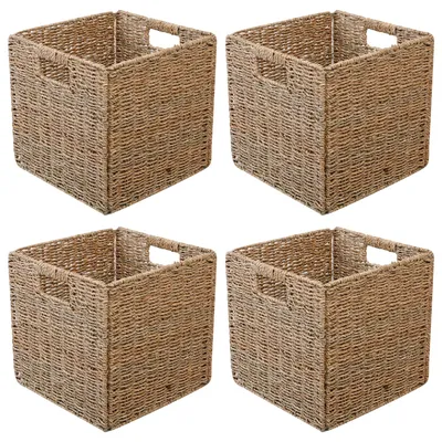 4er-Set geflochtene Aufbewahrungskörbe 28x28x28 cm mit Griffen