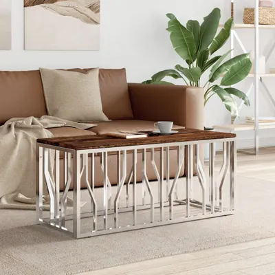 Produktbild von The Living Store Couchtisch Edelstahl und Massives Altholz