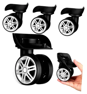 Produktbild von 4 Ersatzkofferrollen mit flexibler Lenkung und einfacher Montage aus ABS-Material, duales Raddesign für Trolleys und Koffer