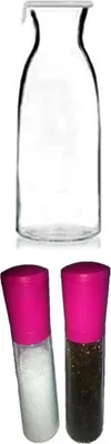 Produktbild von Wasserkaraffe aus Glas, 1 Liter, Glaskaraffe mit Deckel, Silikondeckel, Salz und Pfeffermühle pink