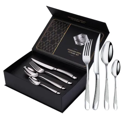 24-teiliges Besteckset, gehämmert, Edelstahl, für 6 Personen