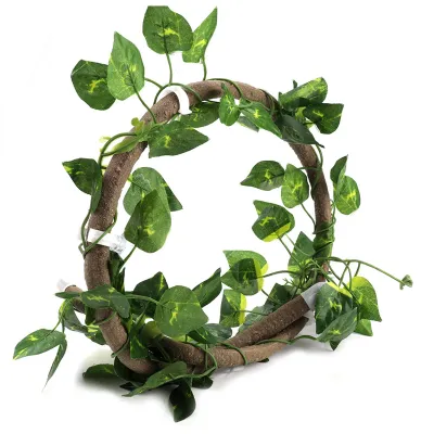Obrázek produktu pro Reptilienkletterzweig Flexibler Dschungel 3,28 Fuß Rattan 1pc Rebe (3,28 Fuß Rattan+Scindapsus Blätter)
