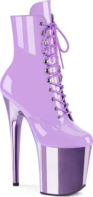 Produktbild von FLAMINGO-1020 Pleaser High-Heels Schnür Plateaustiefeletten lavendel Lack Chrom