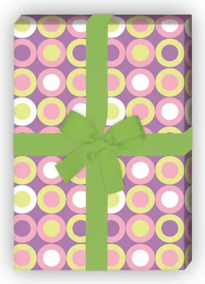 Produktbild von Trendiges 70er Jahre Punkte Geschenkpapier mit Kreisen in lila grün - G7201, 32 x 48cm