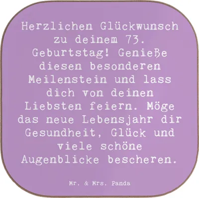 Produktbild von Mr. & Mrs. Panda Untersetzer für Gläser Spruch 73. Geburtstag Meilenstein - Lavendeltraum - Geschenk, Geburtstagsgeschenk, Tischuntersetzer, Freunde, Happy Birthday