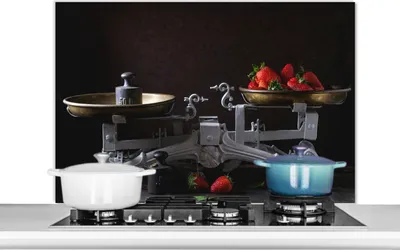 Produktbild von KitchenYeah®  Spritzschutz Küche - Küchenrückwand - Wandschutz für Herd und Spüle - Küchenutensilien - Obst - Kochen 100x65 - Alu-Dibond (Alternative zum Spritzschutz aus Glas) - Hitzebeständig - Herd