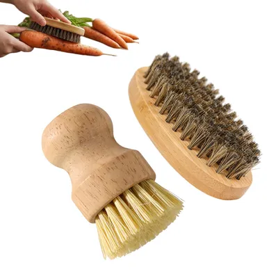 Gemüsebürsten-Set 2er-Pack, Holzhandbürste, rutschfest