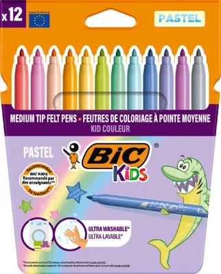Image de Bic 520084 BIC KIDS Feutres de couleur Couleur medium Pastel, boîte en carton de 12