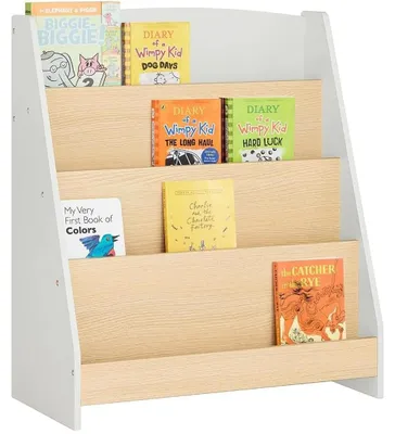 Immagine prodotto di Libreria per bambini - Scaffale portaoggetti - 4 ripiani aperti - Struttura in legno - 61x30x71 cm - Bianco + legno