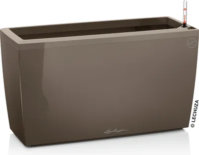 Zdjęcie produktu dla Sadzarka LECHUZA CARARO Premium Taupe wysoki połysk | sadzarka z systemem nawadniania i kółkami | powierzchnia wysoki połysk | 75 x 30 x 42,5 cm | 18804