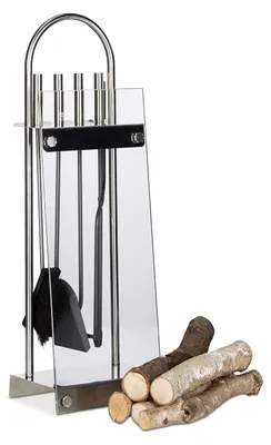 Immagine prodotto di TRANKIELO® - Set moderna per camino in acciaio inossidabile, 5 pezzi - Include portacamine, paletta, scopa, pinza e forchetta