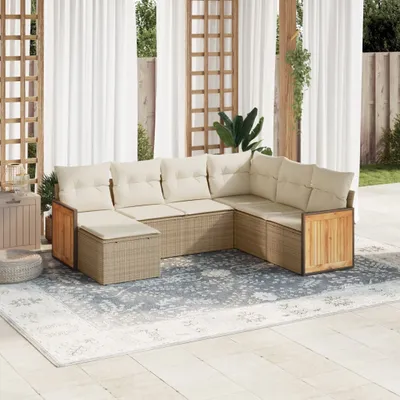 Produktbild von Design 7-tlg. Garten-Sofagarnitur mit Kissen Beige Poly Rattan, Gartenmöbel-Sets 2024 Neu