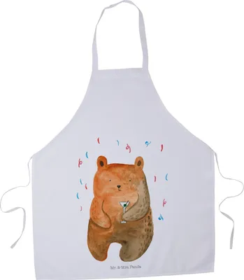 Produktbild von Mr. & Mrs. Panda Schürze Bär Party - Weiß - Geschenk, Koch, Küchenzubehör, Geburtstagsgeschenk, Geburtstag, Teddy, Kochschürze, Kellnerschürze, Küchenschürze, Lustig