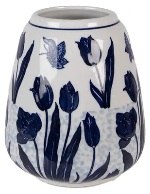 Image de Clayre & Eef Vase Ø 16x18 cm Blanc Bleu Céramique