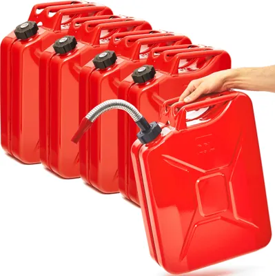 Produktbild von BW® Kraftstoffkanister Metall Benzinkanister 5x 20 Liter mit Schraubverschluss mit Ausgießer - Rot RAL 3000 - UN-Zulassung - Hergestellt in Europa