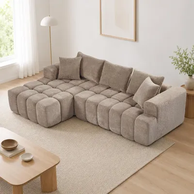 Produktbild von MODFU Modulares Ecksofa,Modernes Schlafsofa,L-förmiges Relaxsofa mit Chaiselongue,Big 3-Sitzer Sofa für Wohnzimmer,Khaki