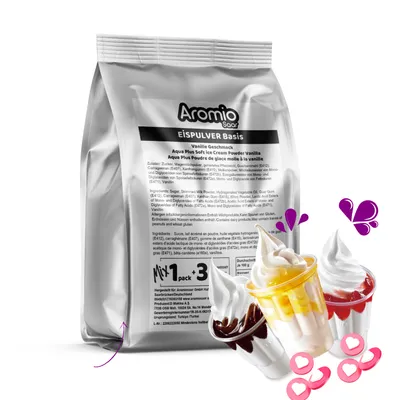 Produktbild von Aromiosaar Aqua Plus Eispulver Vanille 3 Stück* 1100g mit Milch oder Wasser