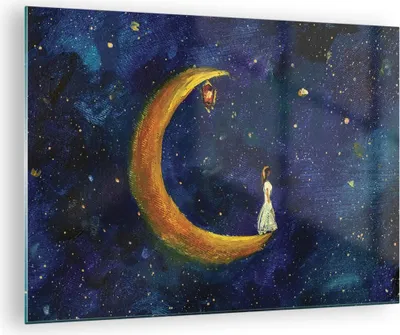 Produktbild von Bilder auf glas - Einteilig - Mädchen auf der Mond - 70x50cm - Glasbilder - Wandbilder - Bilder - zum Aufhängen bereit - Wanddekoration aus Glas - Glas Bilder - Wandbild auf Glas - GAA70x50-4575