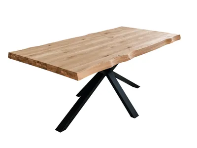 Produktbild von Woodroom Esstisch Rotterdam 180×90 cm, aus massiver Wildeiche geölt, mit Baumkante, 6 cm aufgedoppelte Tischplatte, X-Gestell