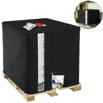 Produktbild von IBC Wassertank Abdeckung 1000L, 420D Oxford, wetterfest & UV Schutz, mit Sichtfenster, einfach zu montieren, für Regenwassertank im Garten