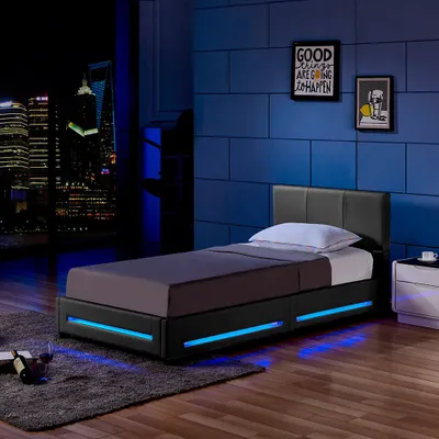 Produktbild von HOME DELUXE - LED Bett ASTEROID - Dunkelgrau, 90 x 200 cm - inkl. Lattenrost I Polsterbett Design Bett inkl. Beleuchtung