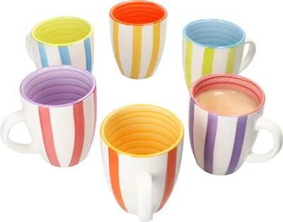 Image de Summer Stripes Lot de 6 tasses à café Tasses à thé rayures multicolores Faïence 6 pers