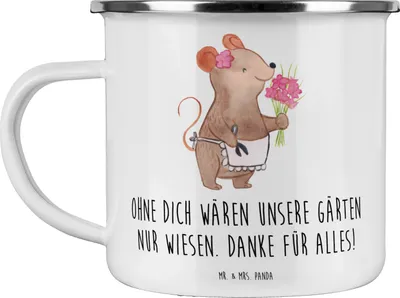 Produktbild von Mr. & Mrs. Panda Pott Dankbarer Gärtner - Weiß - Geschenk, Pflanzen, Aufmerksamkeit, Blechtasse, Wertschätzung, Bedanken, Emaille Tasse, Danke sagen, Leidenschaft, Becher
